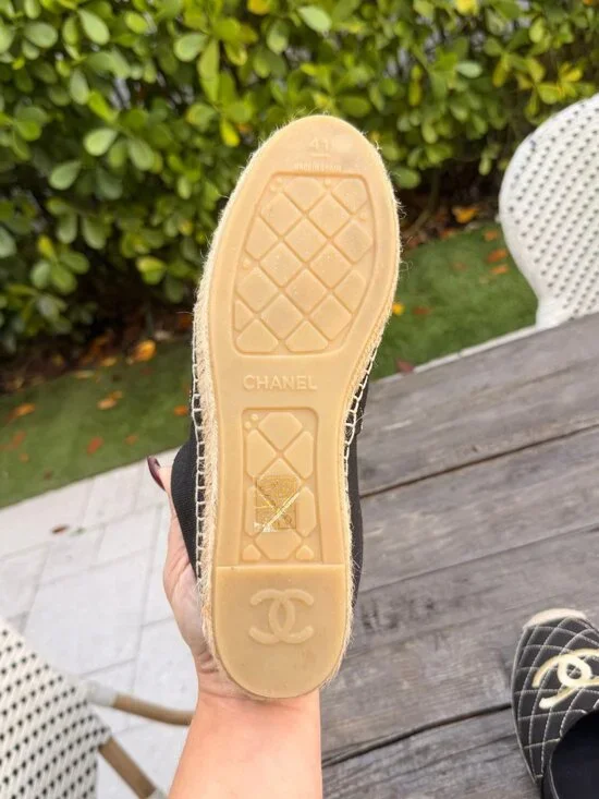 Chanel Espadrilles sz 41 Runs Small More like a 9 Black and Tan Cross Stitch - Picture 15 of 16